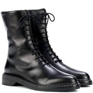 NEW THE ROW women's fara leather combat boots in black